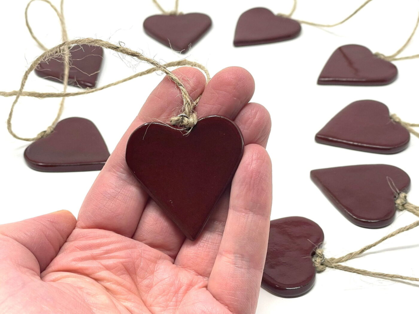 Deep Firebrick Red Ceramic Heart Garland (9 Hearts)