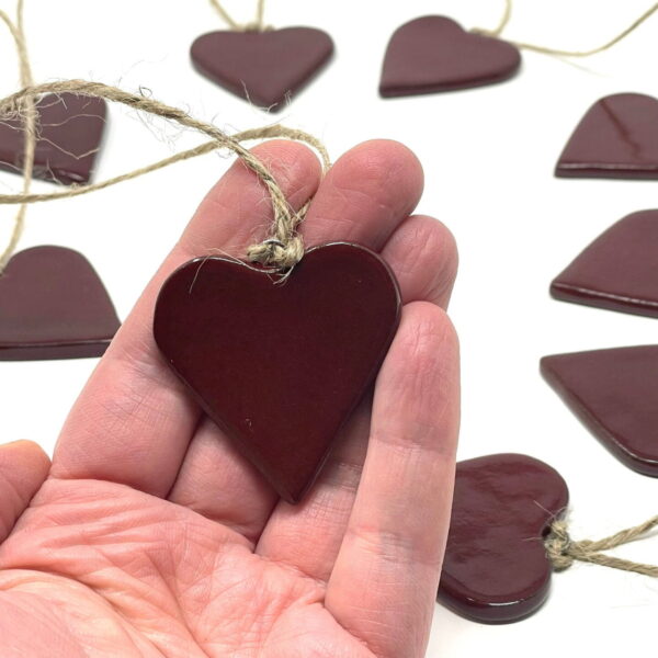 Deep Red Firebrick ceramic heart garland including 9 hearts decoration /Handmade deep red and grey hanging decor/ Ceramic heart bunting