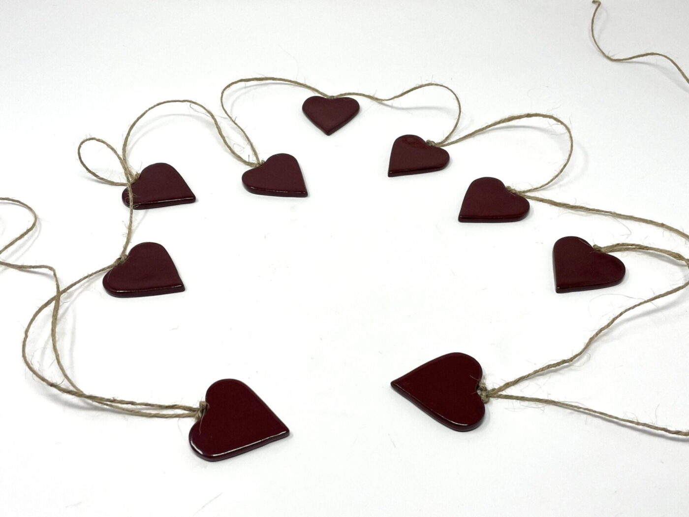 Deep Firebrick Red Ceramic Heart Garland (9 Hearts) — scale view