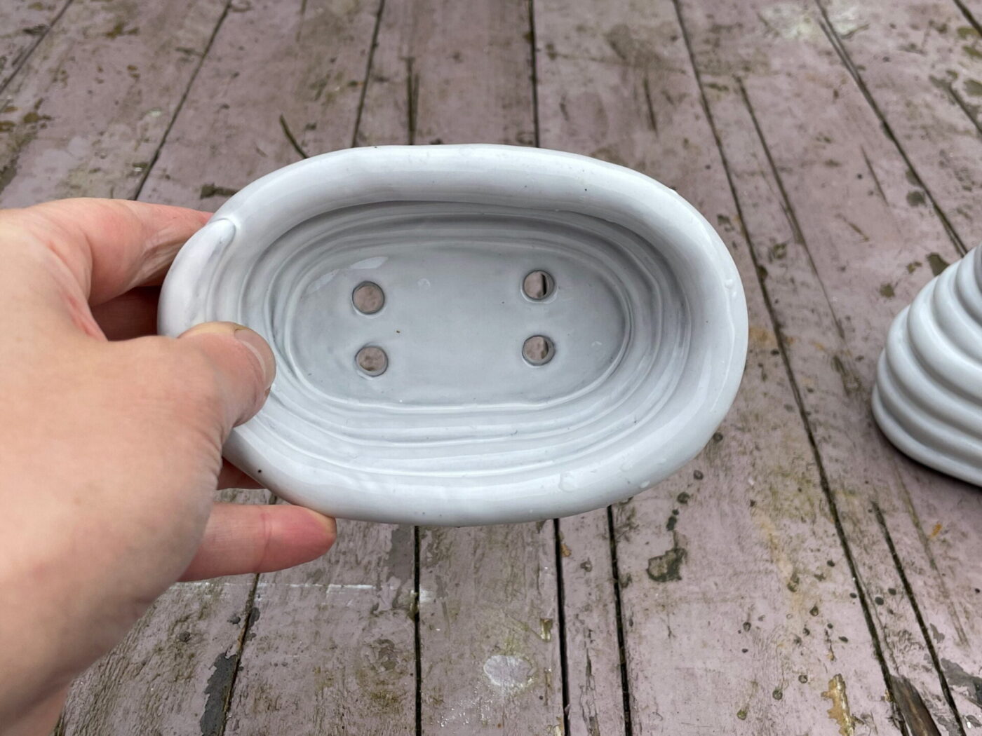 White Coiled Soap Dish & Toothbrush Holder Set — alternate angle