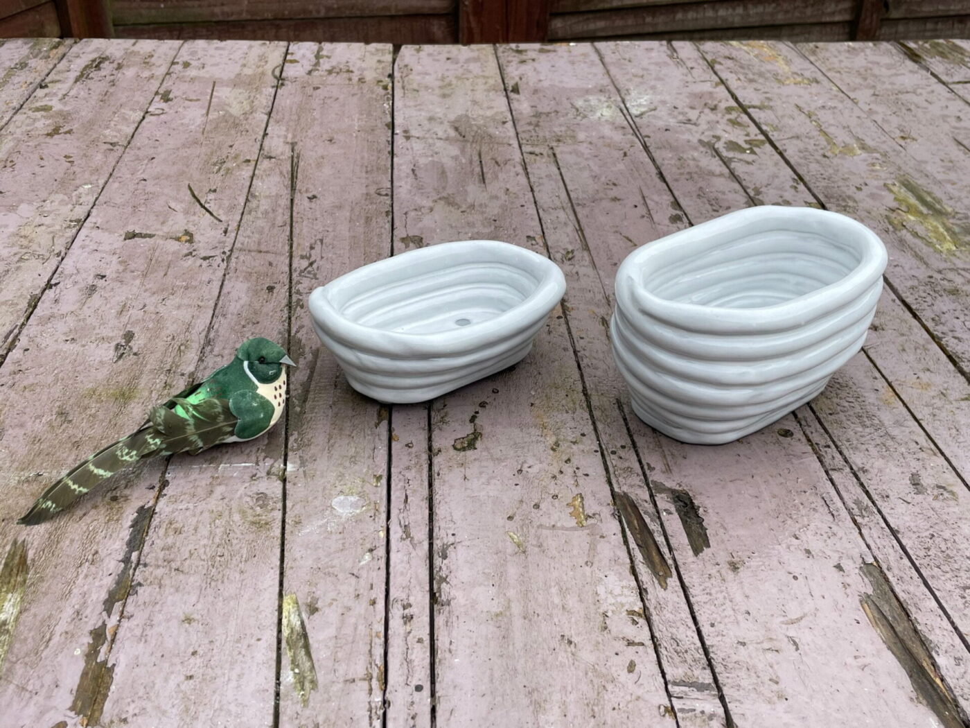 White Coiled Soap Dish & Toothbrush Holder Set — in use