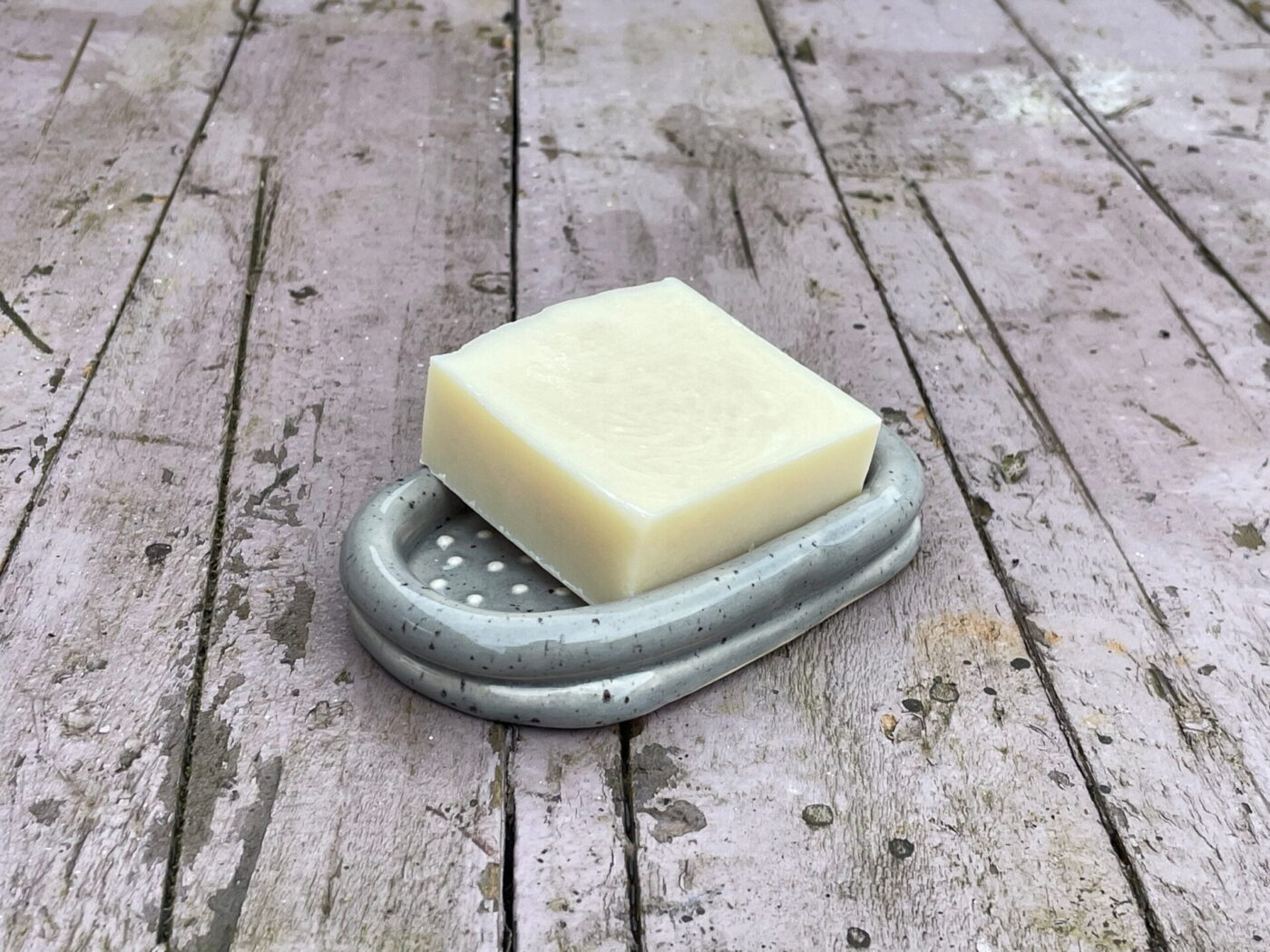 Grey Speckled Ceramic Soap Dish — styling detail