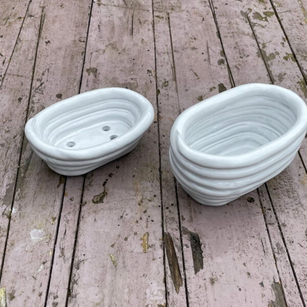 White Coiled Soap Dish & Toothbrush Holder Set