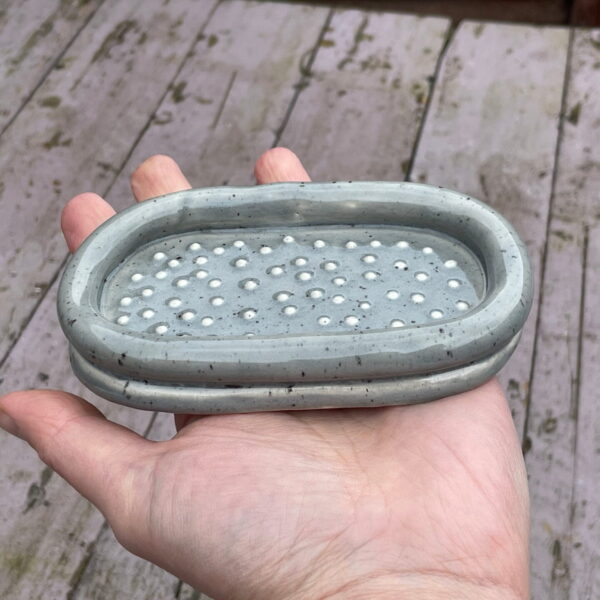 Grey Ceramic Soap dish with raised dots design