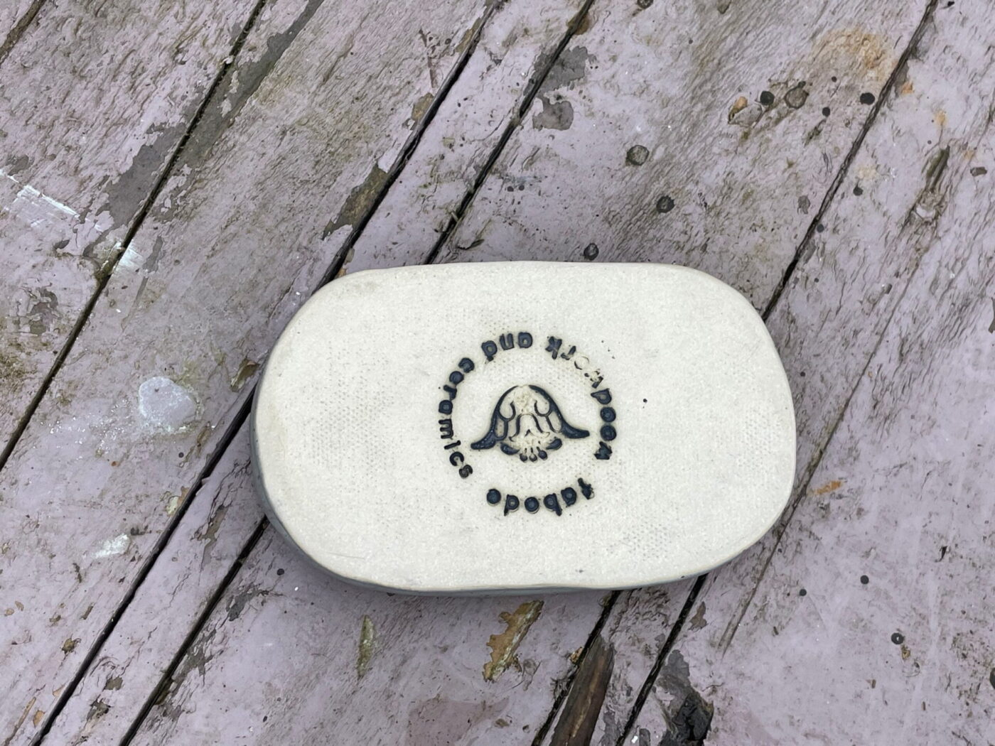 Grey Speckled Ceramic Soap Dish — close-up