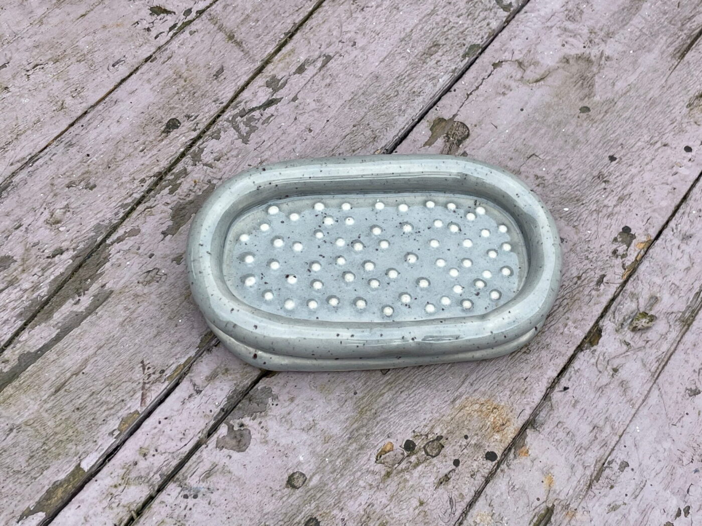 Grey Speckled Ceramic Soap Dish — back view