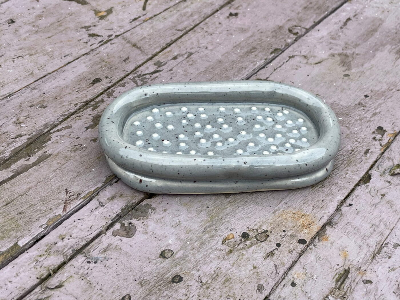 Grey Speckled Ceramic Soap Dish — scale view