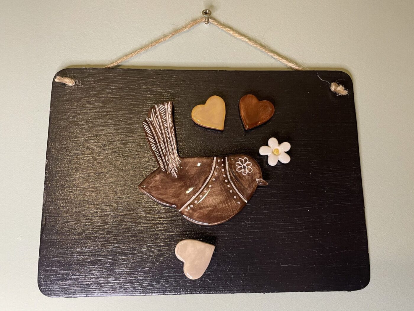Autumn Magnet Set — Bird, Flower & Hearts — close-up