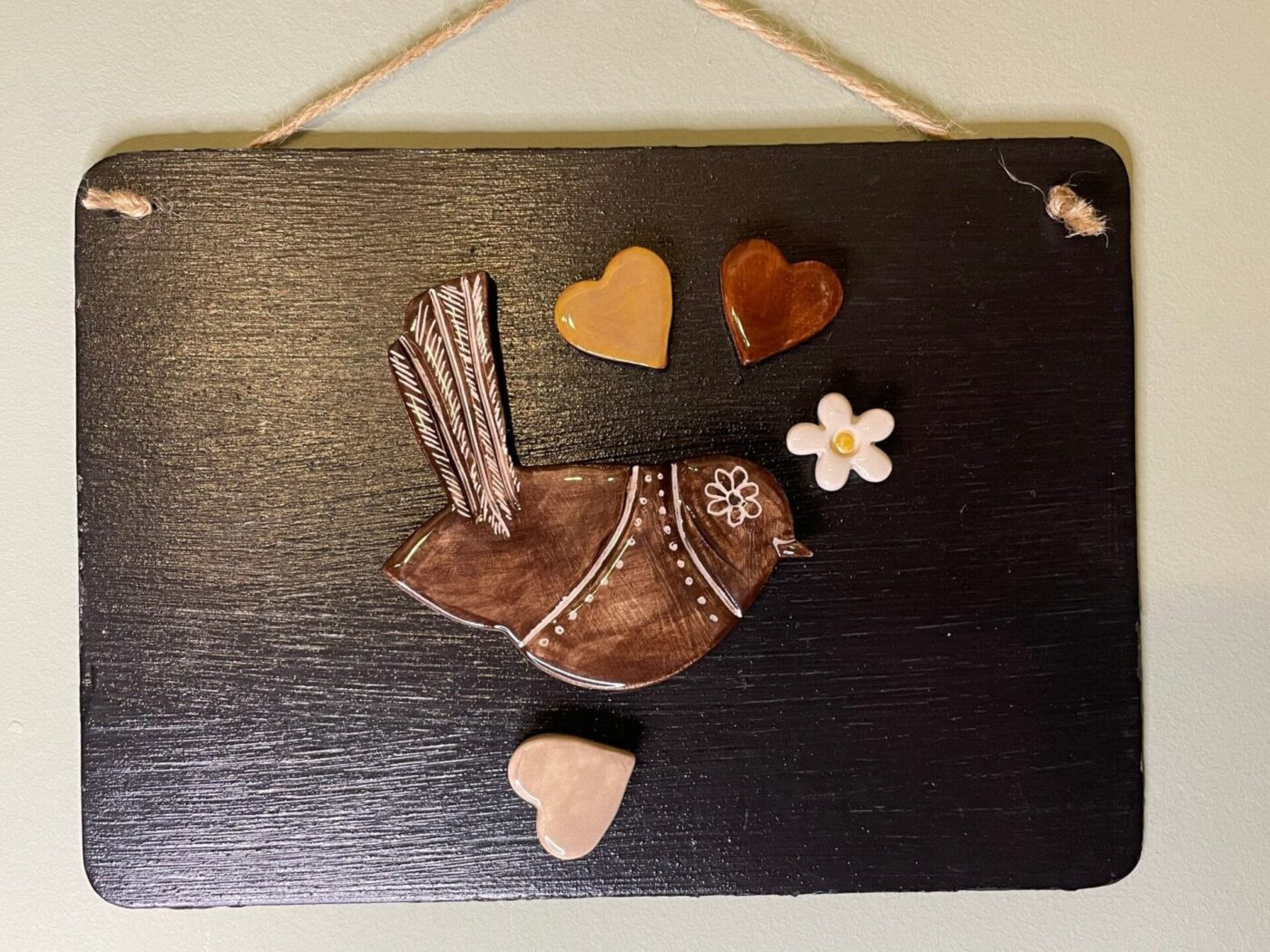 Autumn Magnet Set — Bird, Flower & Hearts — detail view
