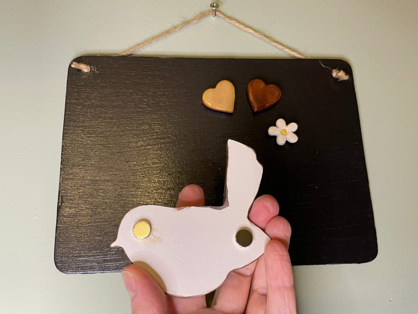 Autumn Magnet Set — Bird, Flower & Hearts — scale view