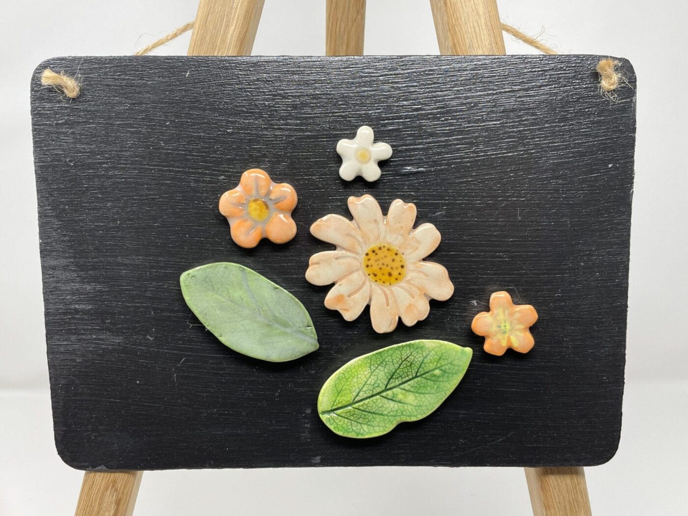 Orange Leaf & Flower Ceramic Magnet Set — styling detail