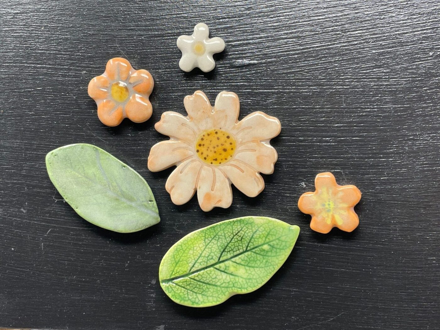 Orange Leaf & Flower Ceramic Magnet Set — alternate angle
