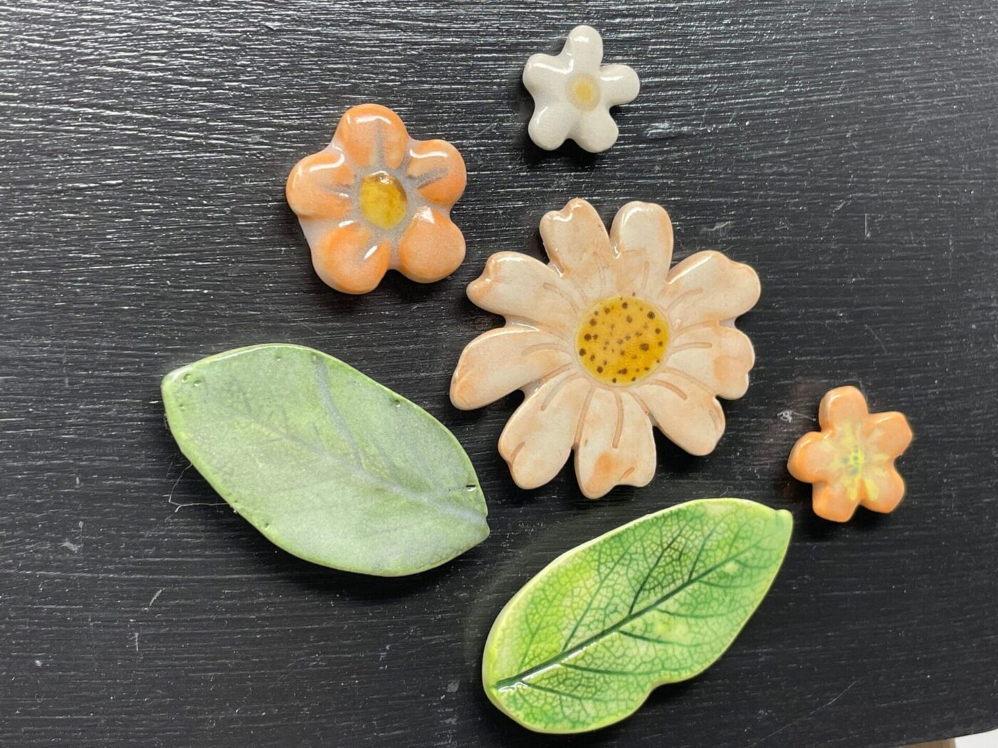 Orange Leaf & Flower Ceramic Magnet Set