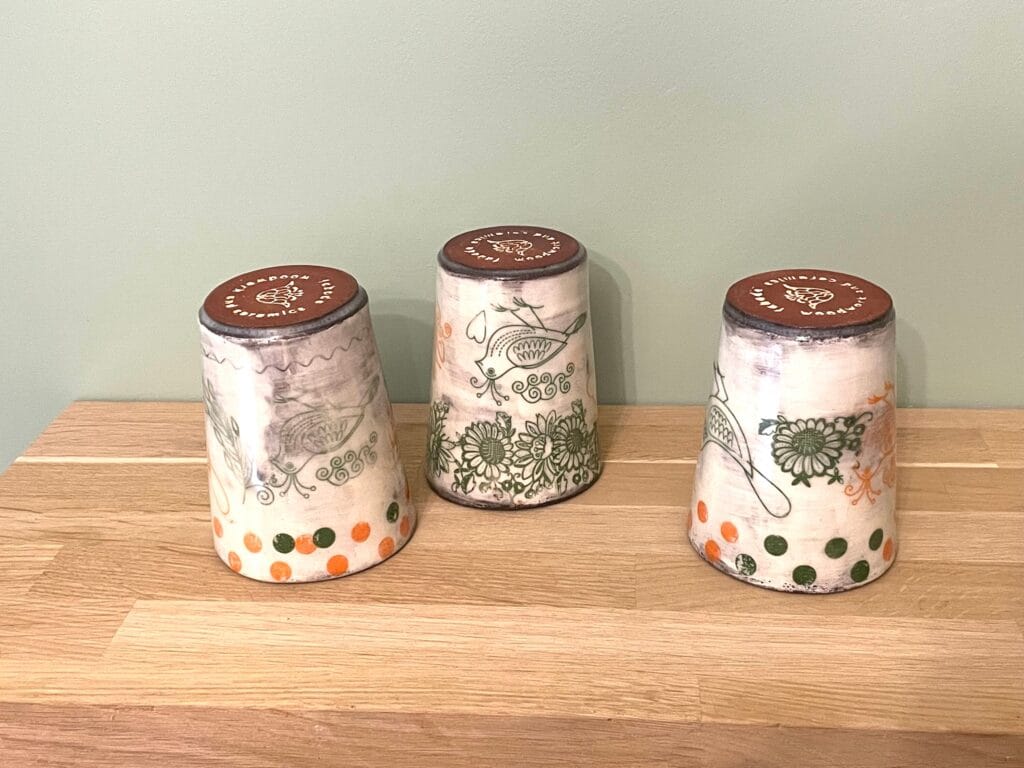 Aged Bird & Flower Ceramic Tumbler — alternate angle