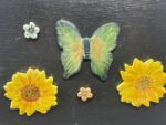 Butterfly and flowers set of handmade pottery ceramic fridge magnets 6 magnets in a set