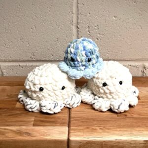 Hand Crocheted Stuffed Plush Octopus: Adorable White and Blue soft Creation