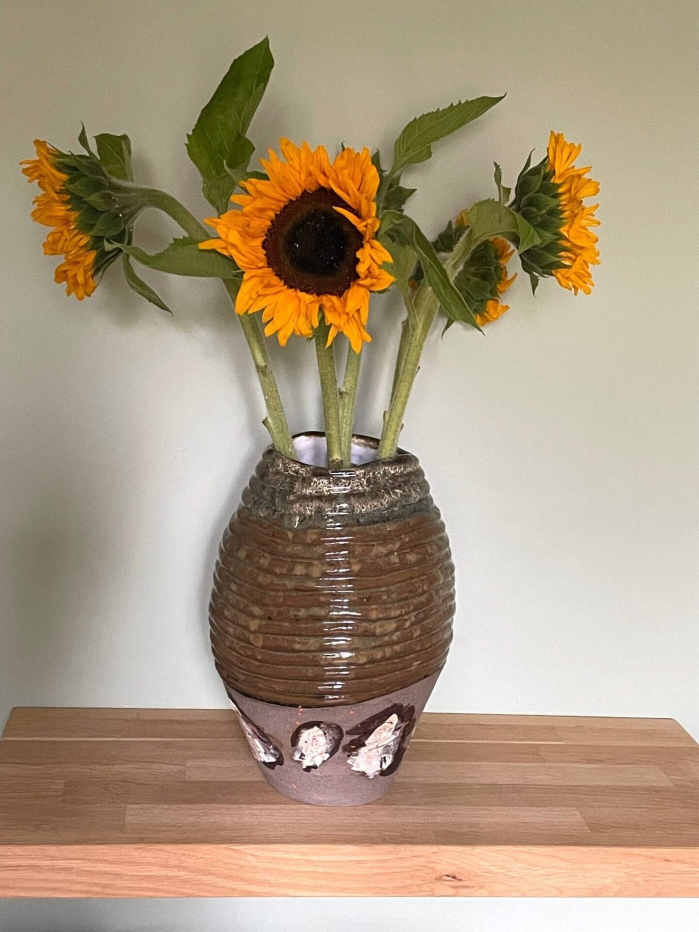 Tall Coiled Ceramic Vase — Brown & Grey Patchwork — alternate angle