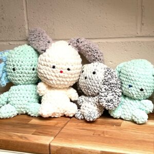 Hand Crocheted Stuffed Plush Rabbit: Adorable Light-Colored Creation