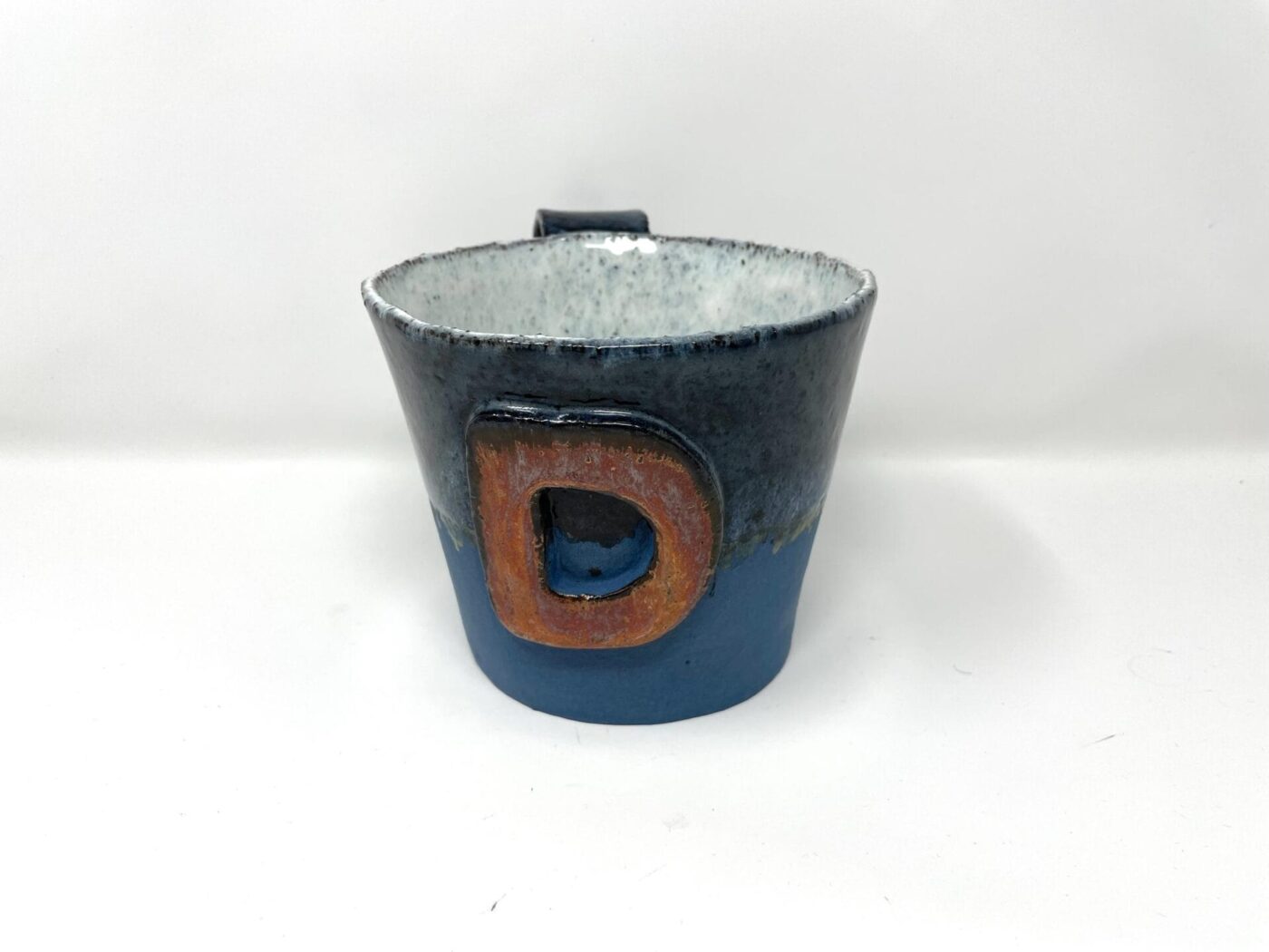 XXL Ceramic Mug — "D" Initial, Copper & Dark Blue