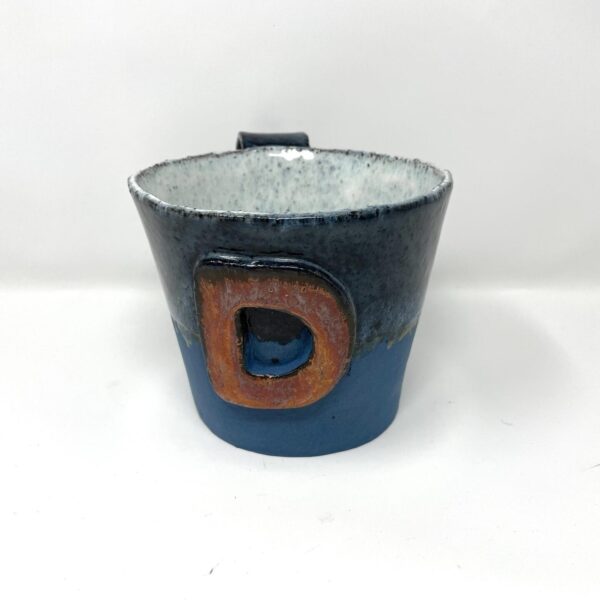 XXL Ceramic Mug — "D" Initial, Copper & Dark Blue