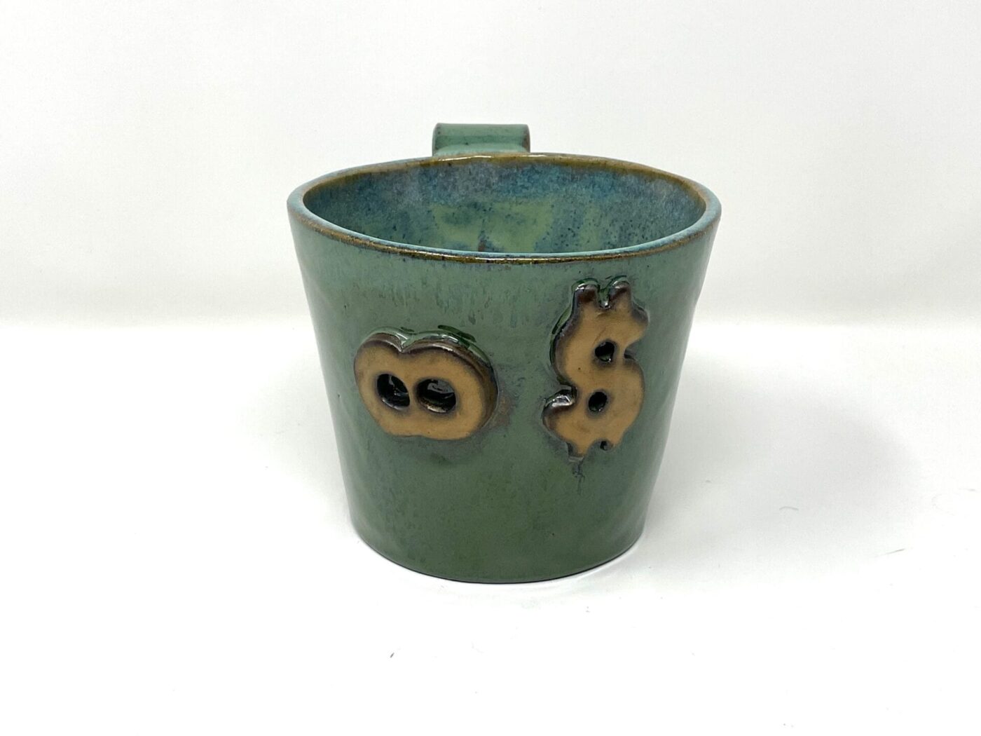 XL Ceramic Mug — Money & Infinity Symbol, Emerald & Rustic Gold