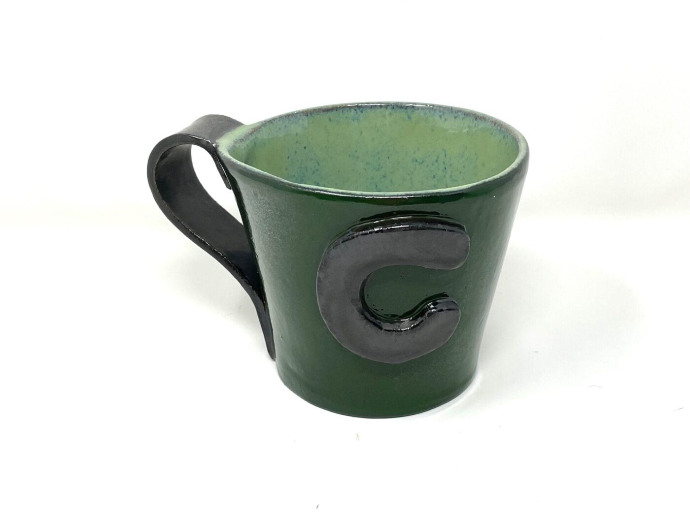 il_fullxfull.6328365320_2fv4-1.jpg XL Ceramic Mug — "C" Initial, Green & Metallic