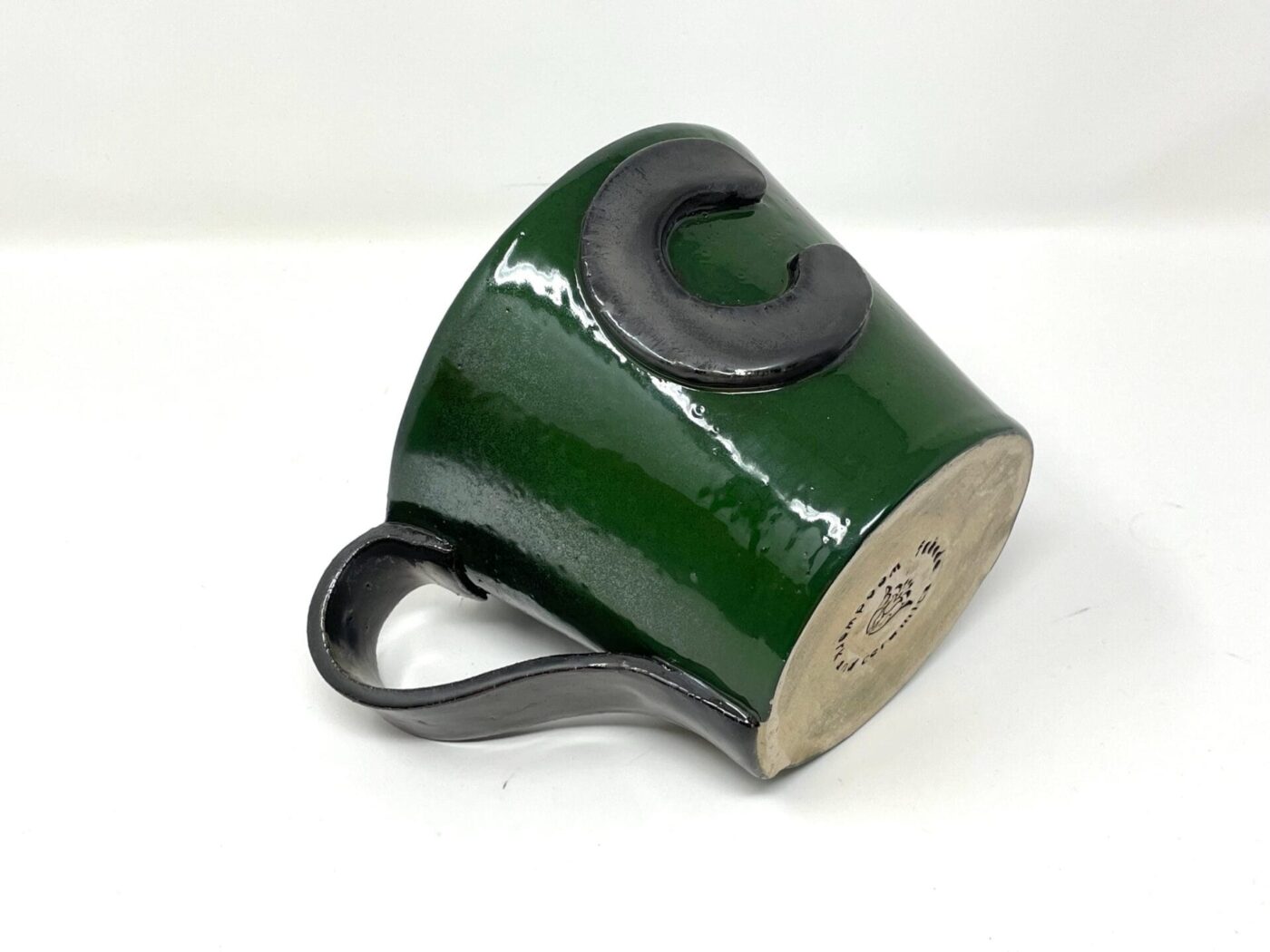 XL Ceramic Mug — "C" Initial, Green & Metallic — close-up