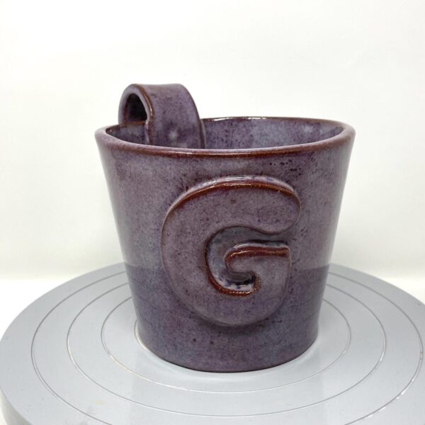 Handcrafted XL Ceramic Mug - 0.8 Litre Oversized Coffee Cup with Personalised “G” letter, Merlot Purple Glaze, Unique Pottery Gift