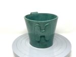 Handcrafted XL Ceramic Mug - 0.8 Litre Oversized Coffee Cup with Personalised “H” letter, Teal Green Glaze, Unique Pottery Gift