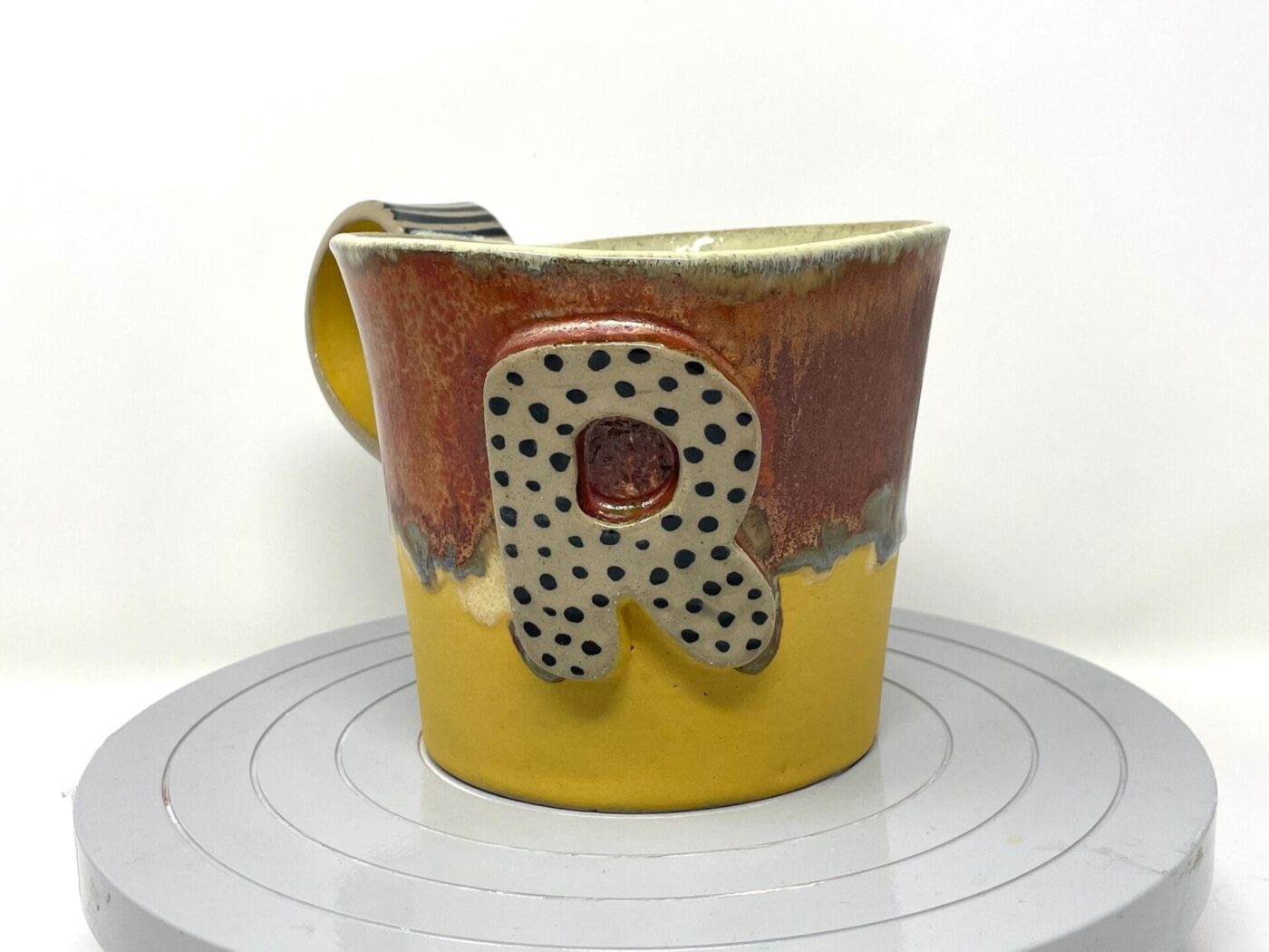 il_fullxfull.6328696184_fwka.jpg XL Ceramic Mug — "R" Initial, Sun Yellow & Copper