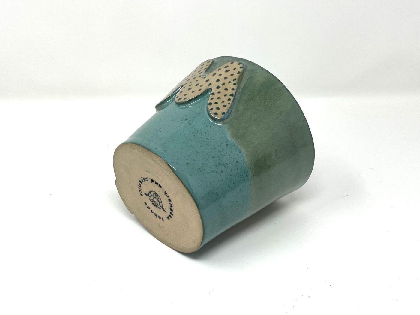 XL Ceramic Mug — "M" Initial, Green & Light Blue — side view