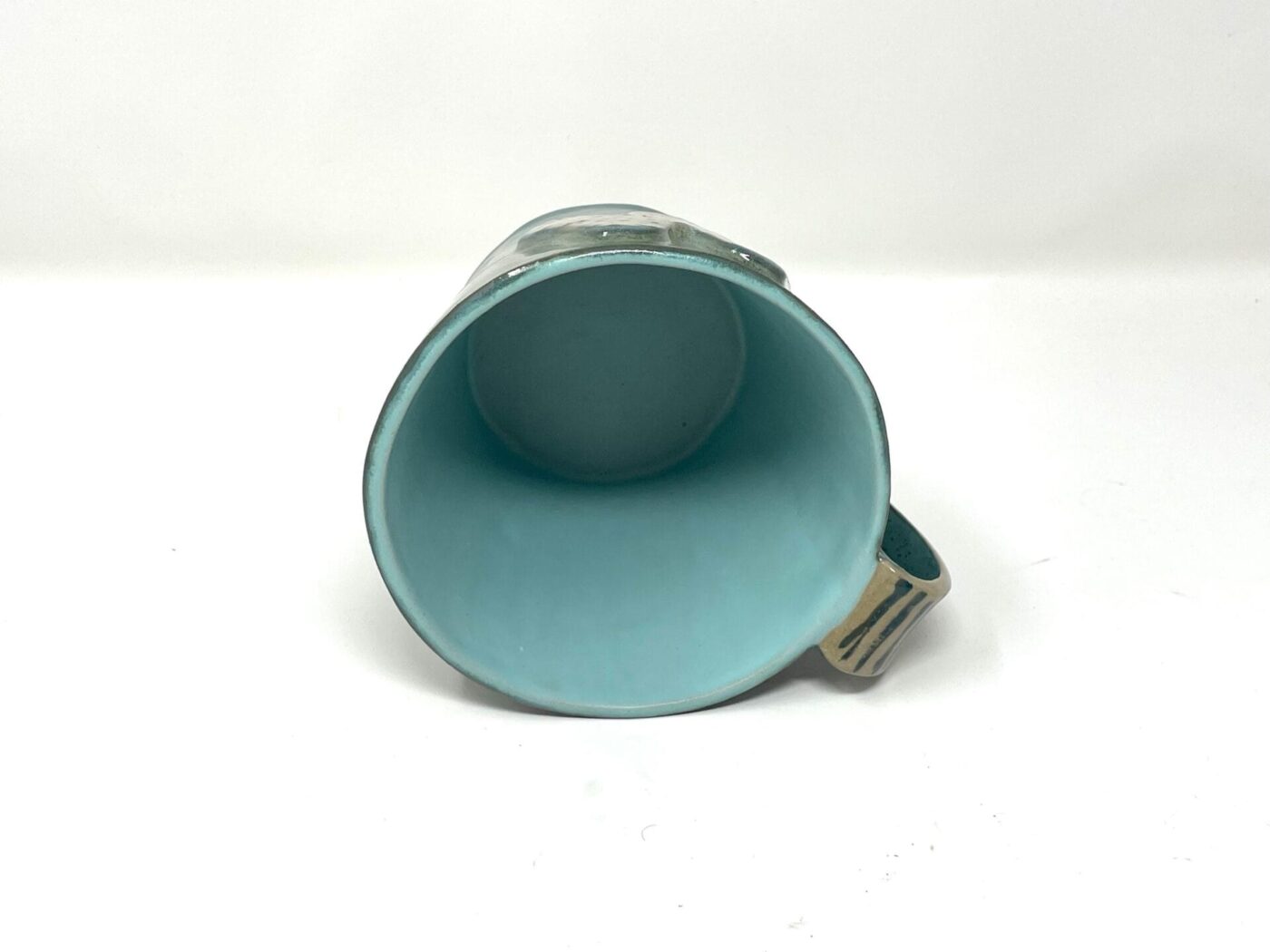 XL Ceramic Mug — "M" Initial, Green & Light Blue — detail view