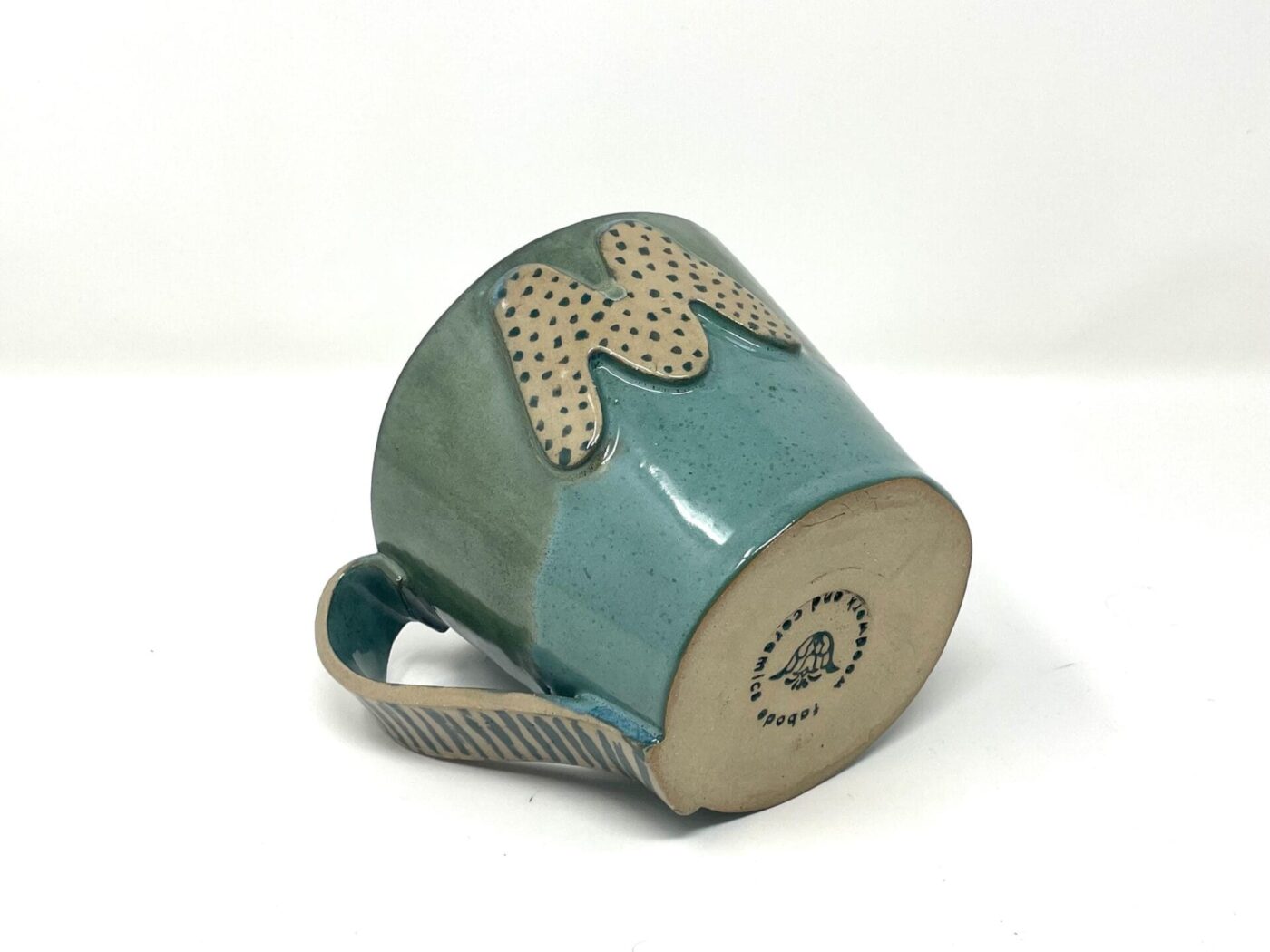 XL Ceramic Mug — "M" Initial, Green & Light Blue — back view