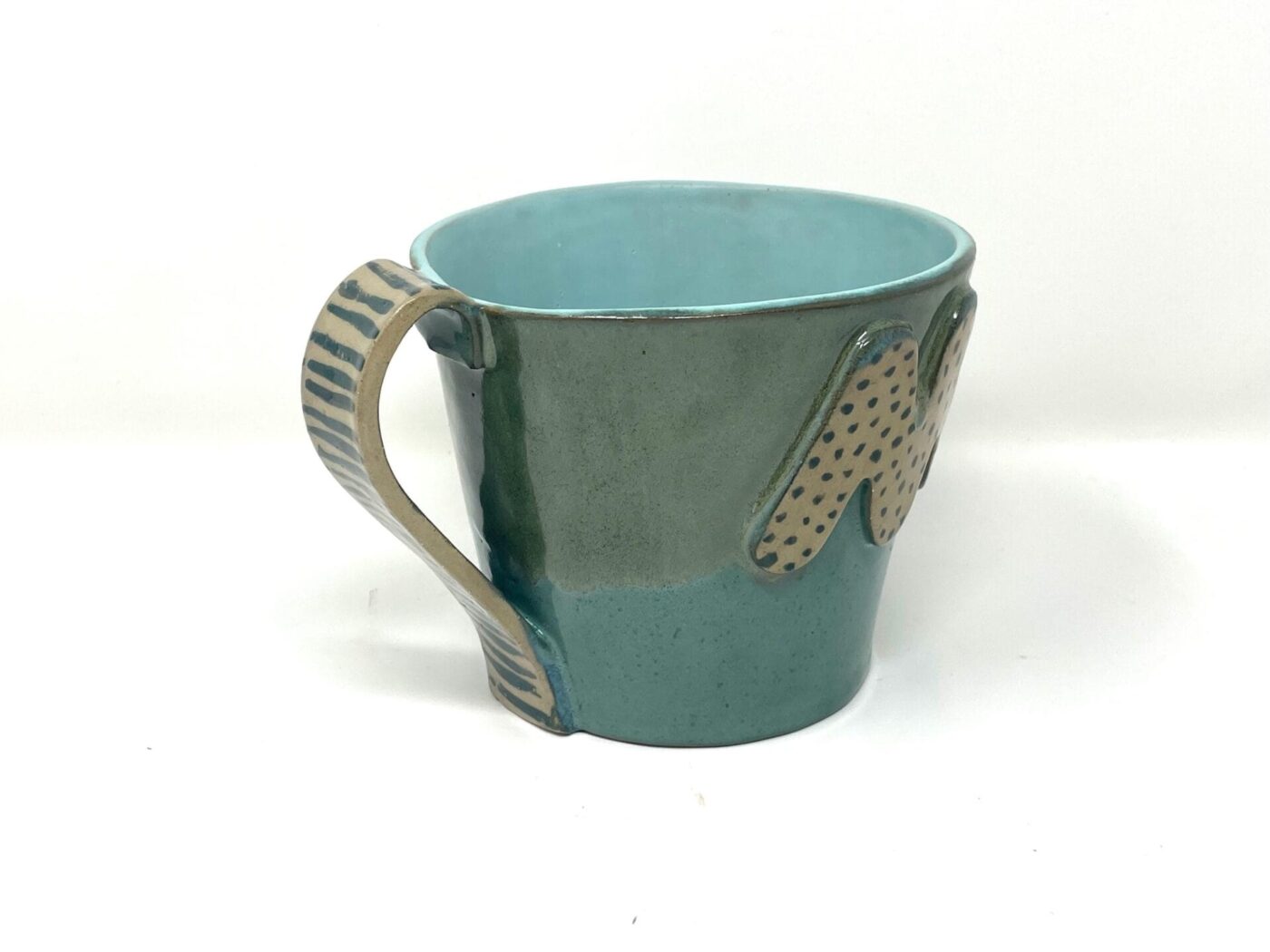 XL Ceramic Mug — "M" Initial, Green & Light Blue — top view