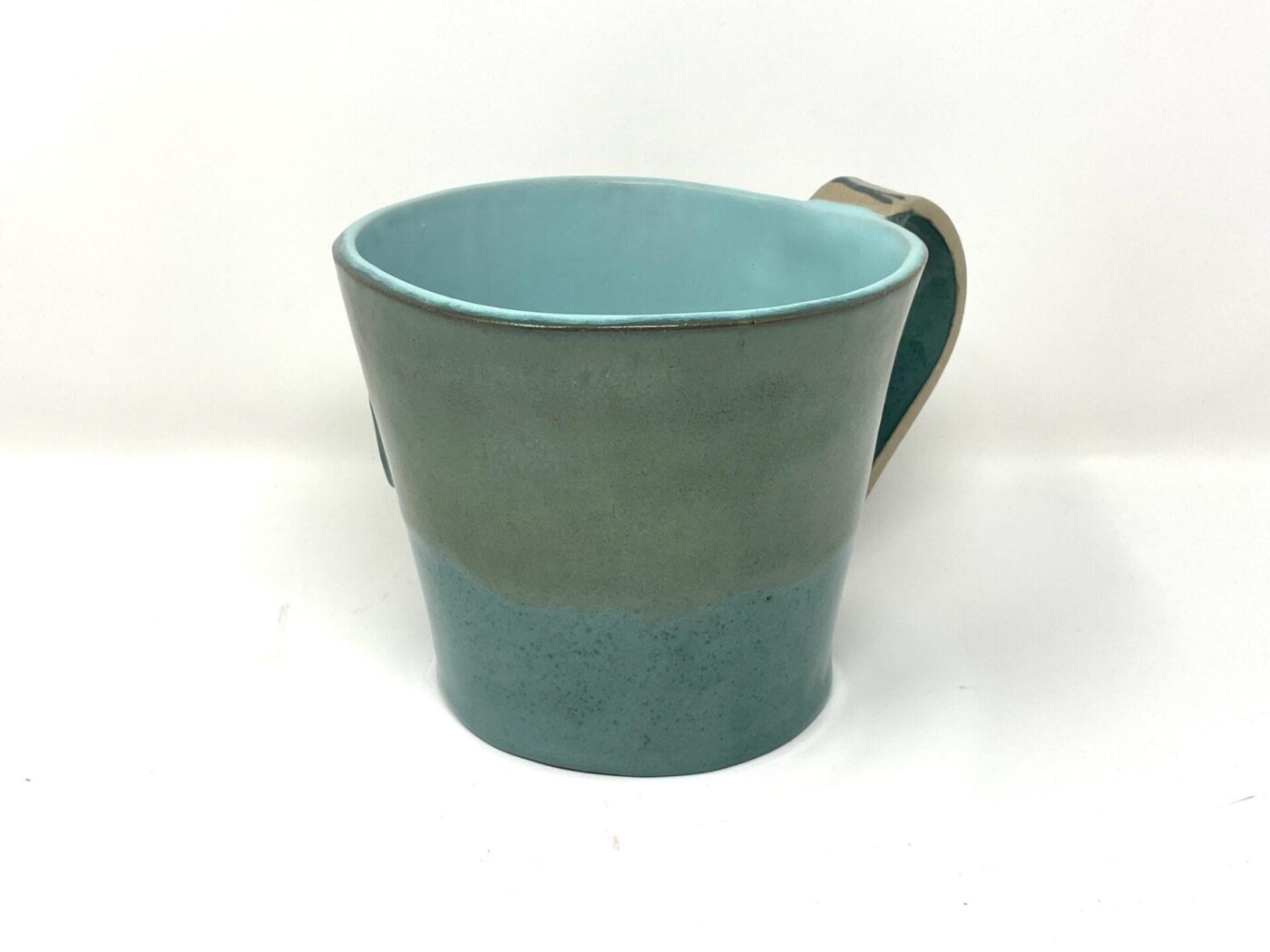 XL Ceramic Mug — "M" Initial, Green & Light Blue — scale view