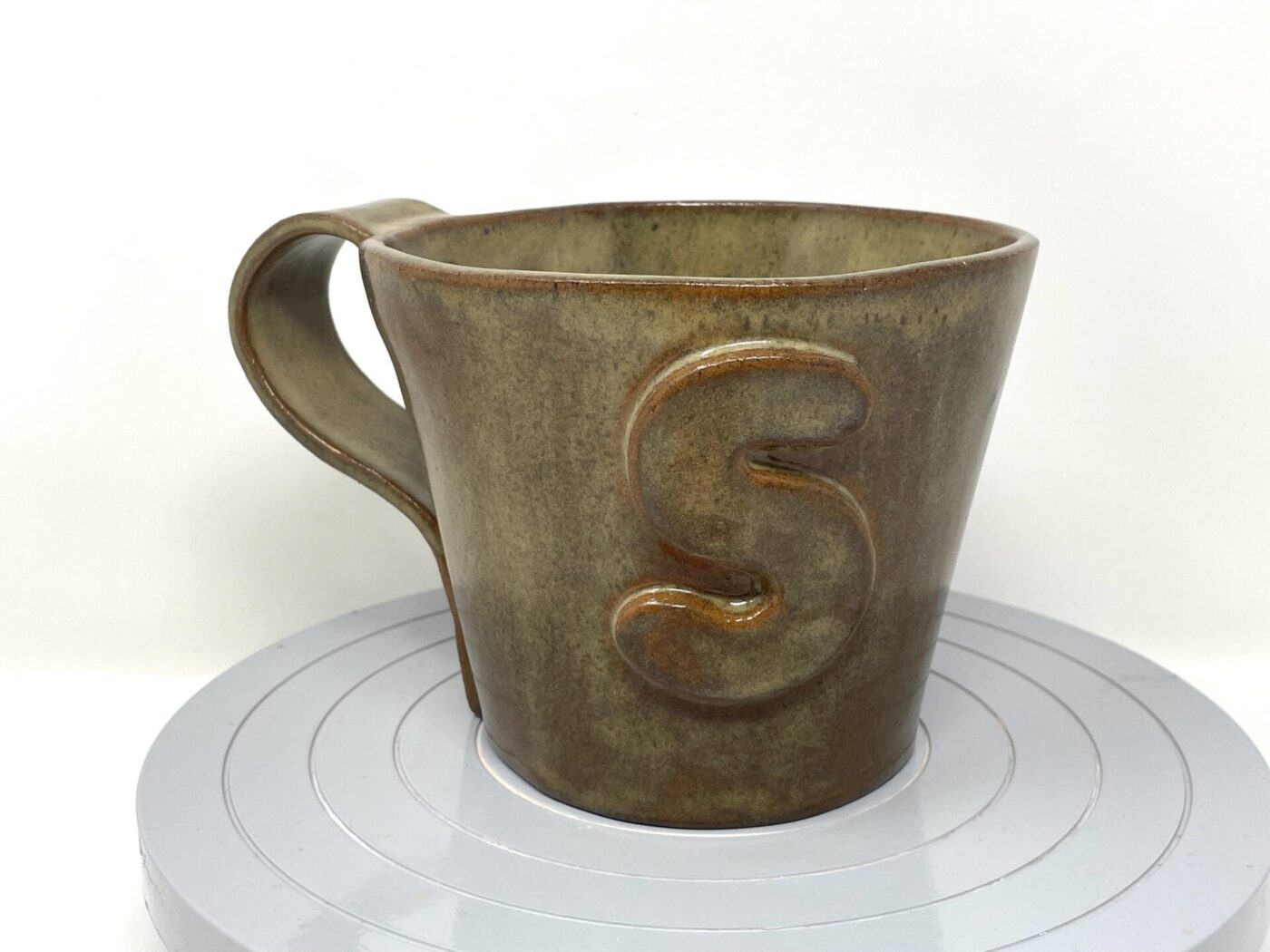 XL Ceramic Mug — "S" Initial, Light Brown