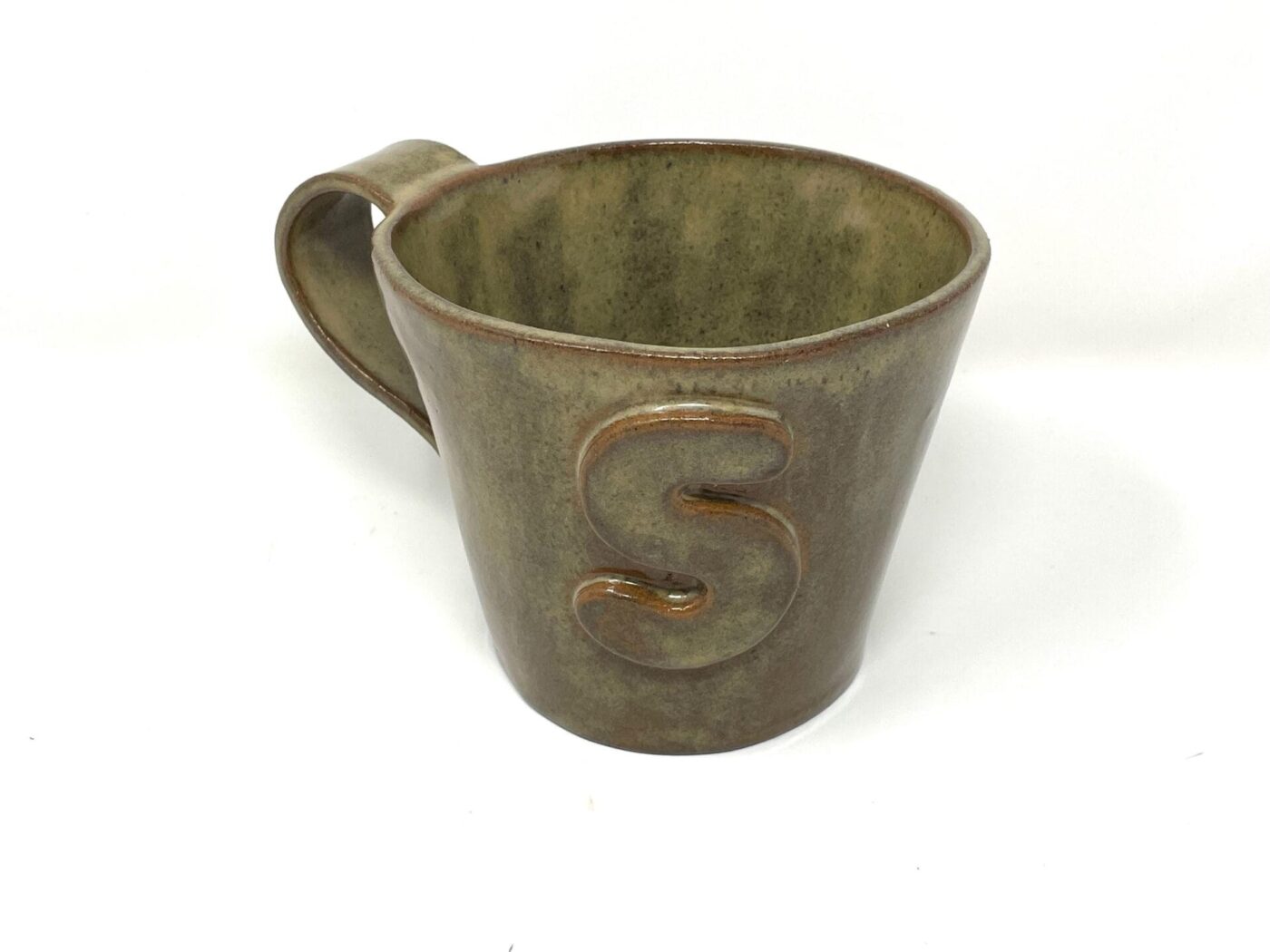 XL Ceramic Mug — "S" Initial, Light Brown — detail view