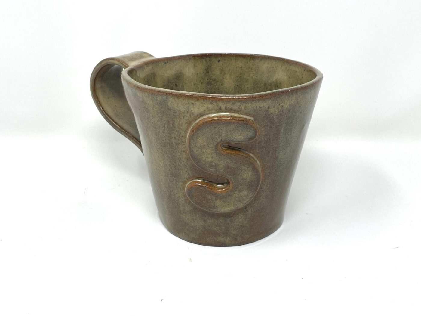 XL Ceramic Mug — "S" Initial, Light Brown — alternate angle