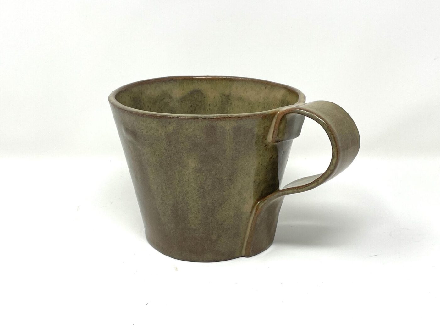 XL Ceramic Mug — "S" Initial, Light Brown — in use