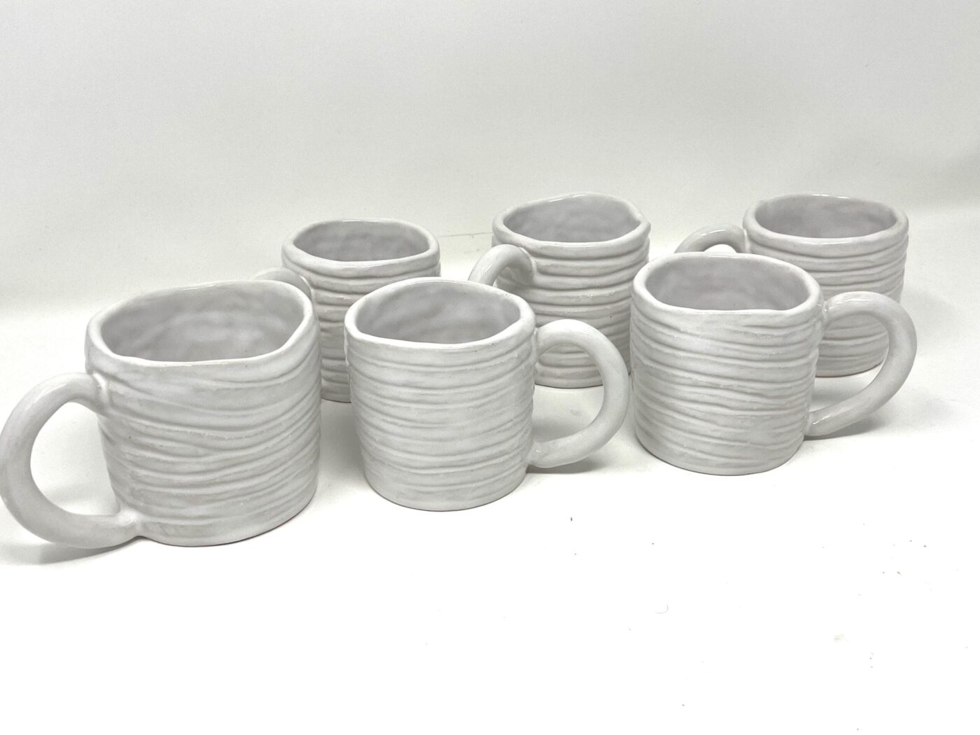 Coiled Ceramic Mugs Set, White Stoneware — alternate angle