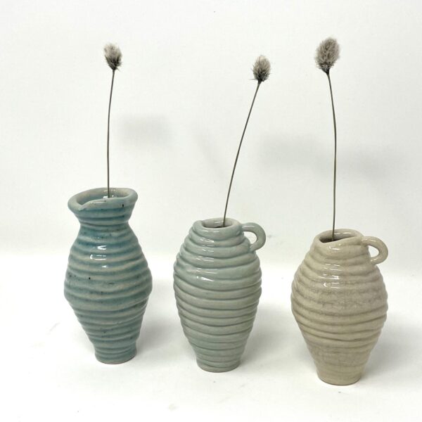 Hand-Built Coiled Ceramic Mini Vase Trio / One-of-a-Kind Home Decor, Unique Handcrafted Art Piece with Logo Stamp
