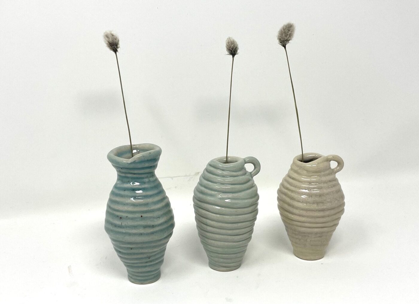 Coiled Mini Vase Trio (Bone, Blue, Teal) — alternate angle