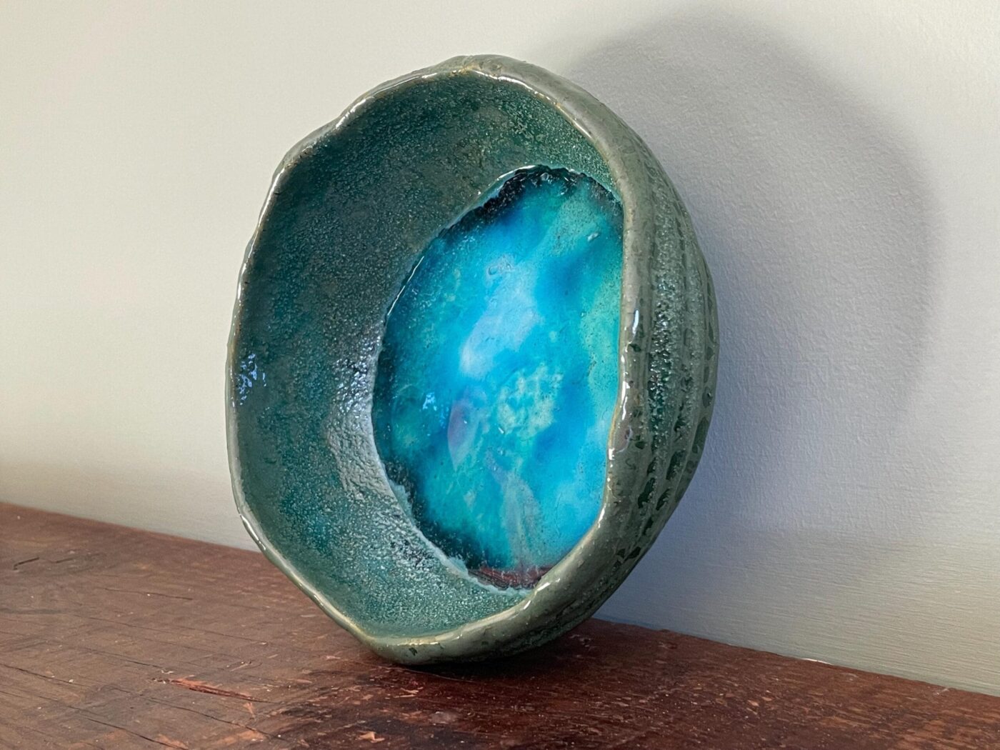 Sea-Inspired Coiled Bowl with Blue Seaglass Base