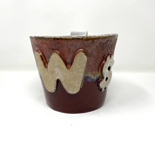 Handcrafted XXL Ceramic Mug - 1 Litre Oversized Coffee Cup with Personalized "W" Letter, Copper & Deep Red Glaze, Unique Pottery Gift