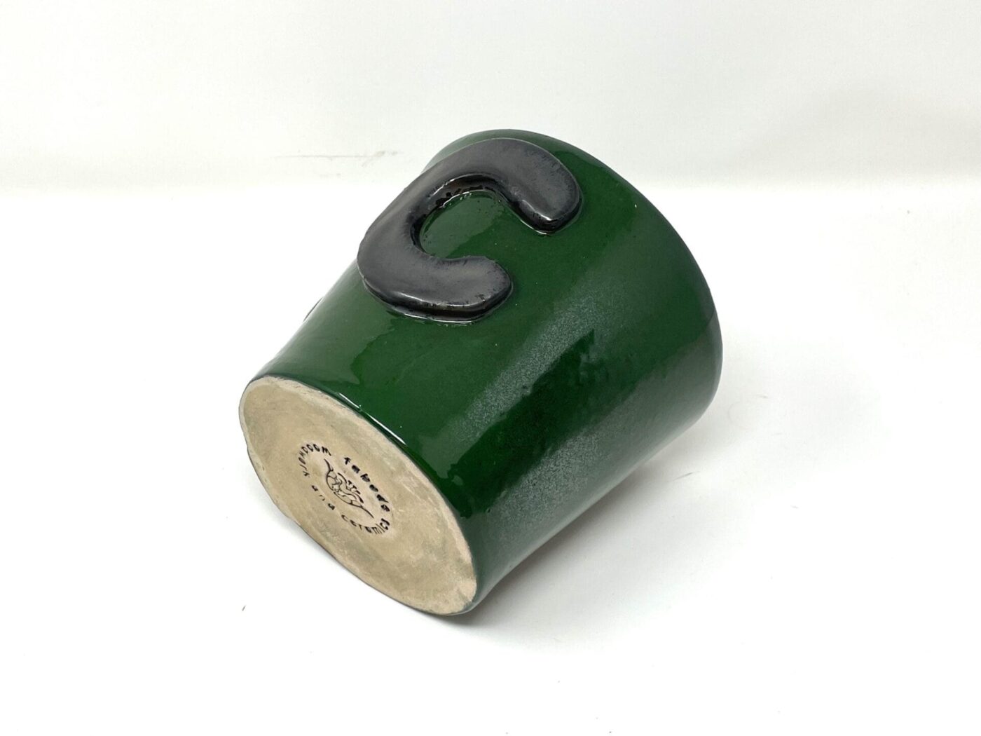 XL Ceramic Mug — "C" Initial, Green & Metallic — detail view