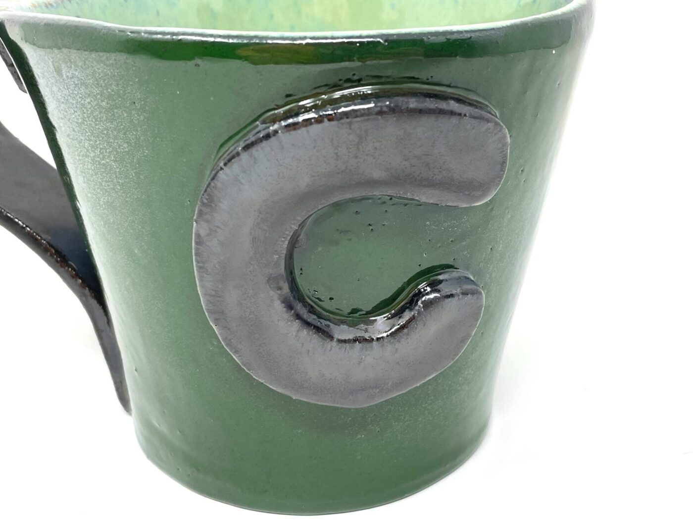 XL Ceramic Mug — "C" Initial, Green & Metallic — alternate angle