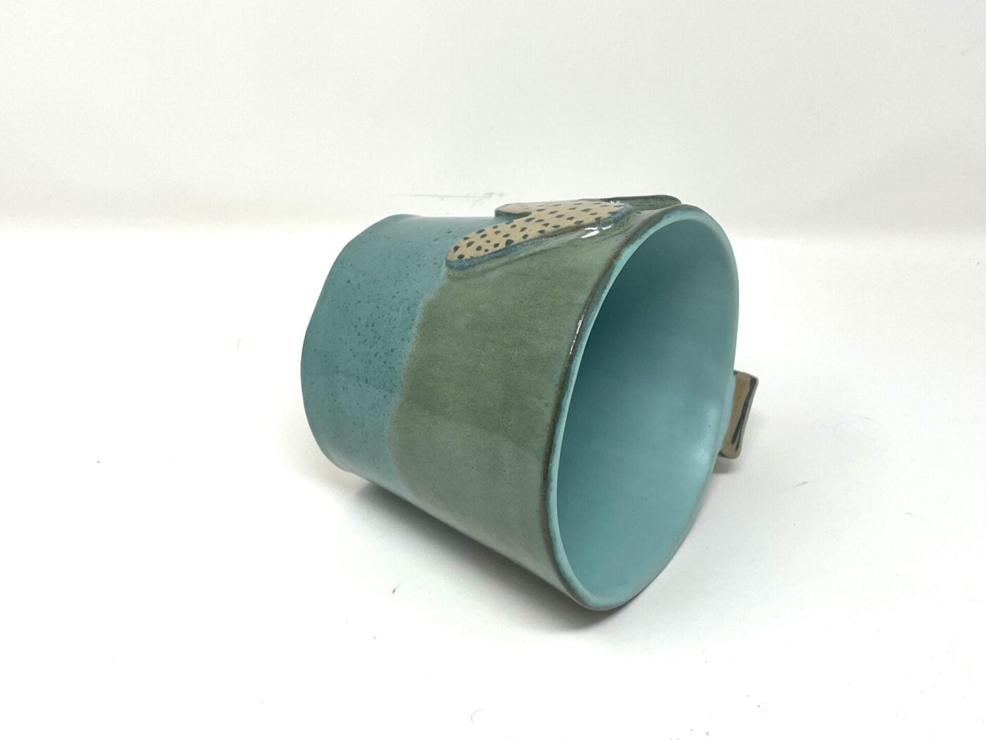 XL Ceramic Mug — "M" Initial, Green & Light Blue — close-up