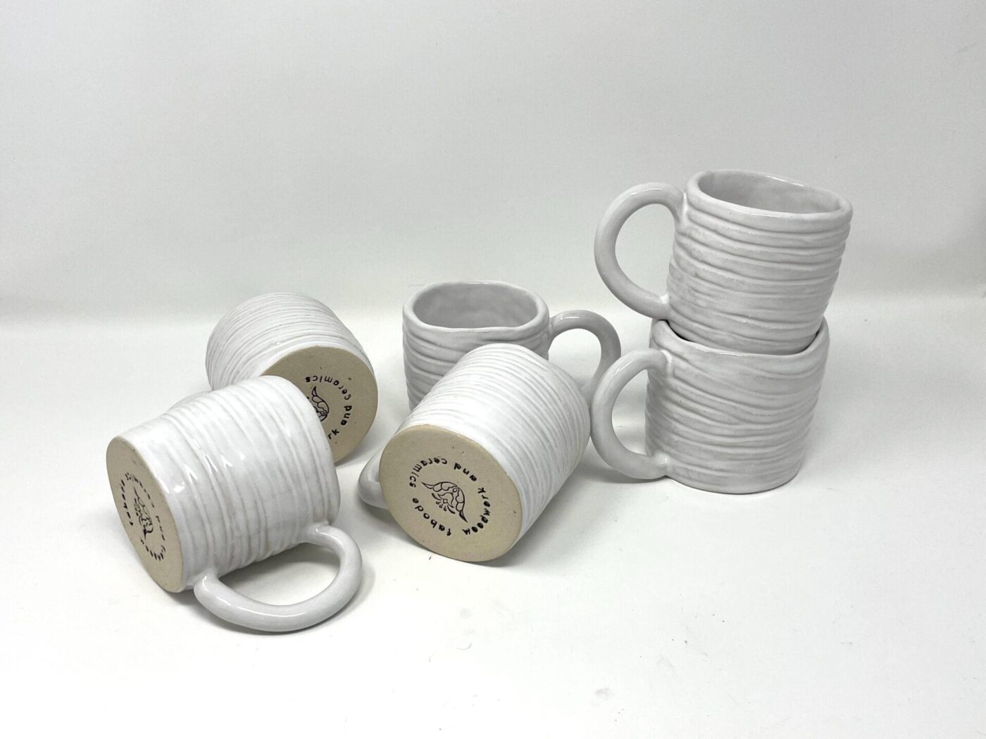 Coiled Ceramic Mugs Set, White Stoneware