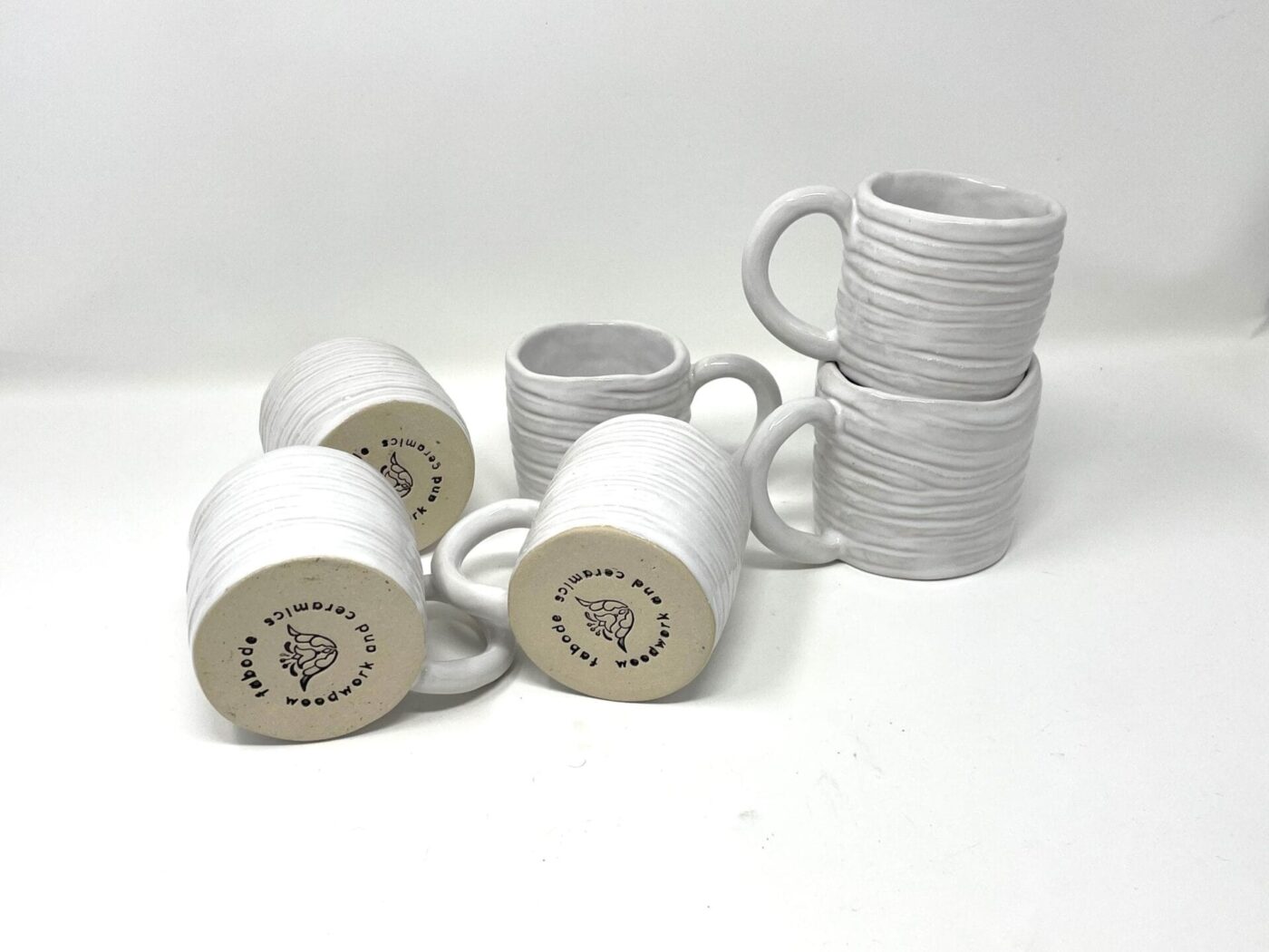 Coiled Ceramic Mugs Set, White Stoneware — detail view
