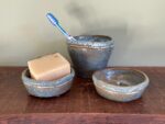 Handmade Ceramic Bathroom Set: Toothbrush Holder, Soap Dish & Trinket Tray